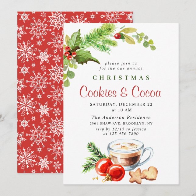 Festive Christmas Holiday Cookies & Cocoa Party Invitation (Front/Back)