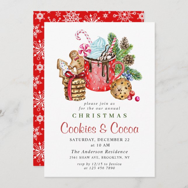 Festive Christmas Holiday Cookies & Cocoa Party Invitation (Front/Back)