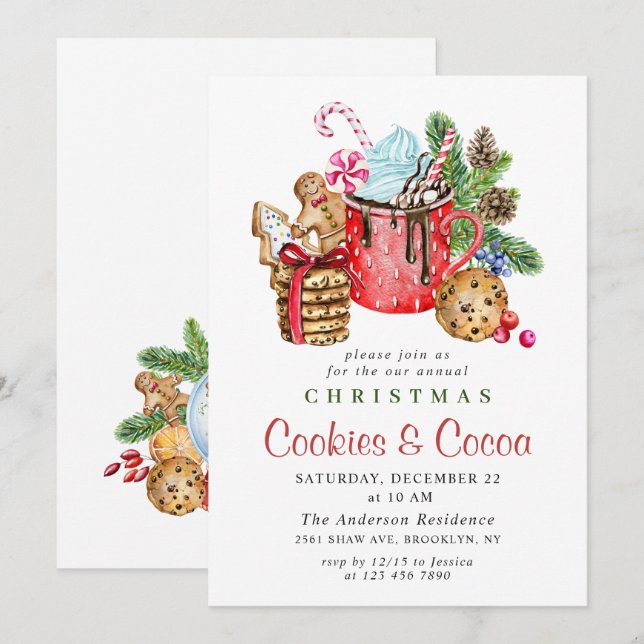 Festive Christmas Holiday Cookies & Cocoa Party Invitation (Front/Back)