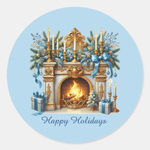 Festive Christmas Holiday customisable fire place Classic Round Sticker