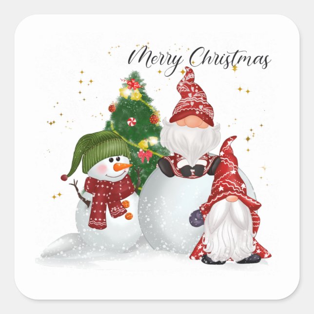 festive Christmas Holiday gnome Square Sticker (Front)