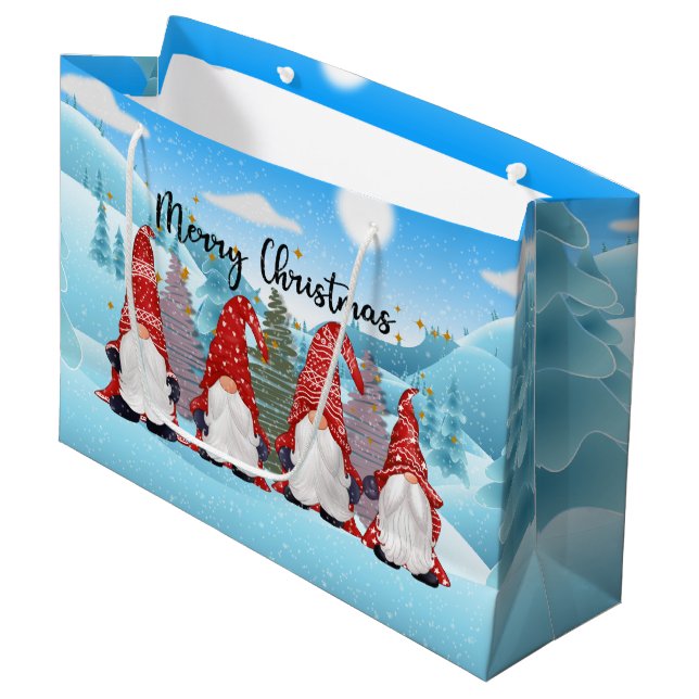 festive Christmas Holiday gnomes Large Gift Bag (Front Angled)