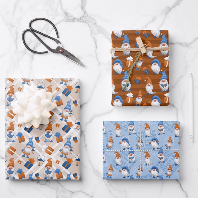 Festive Christmas Holiday gnomes tiled pattern Wrapping Paper Sheet (Front)