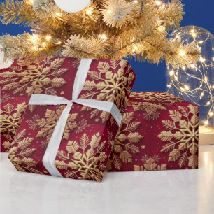 Festive Christmas Holiday Golden Snow Flake Wrapping Paper