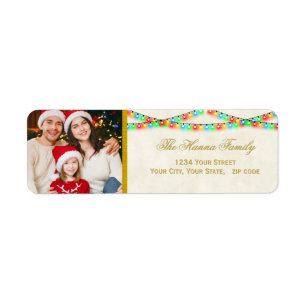 Festive Christmas Holiday Lights Custom Photo Return Address Label