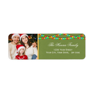 Festive Christmas Holiday Lights Custom Photo Return Address Label