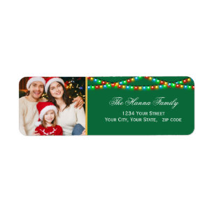 Festive Christmas Holiday Lights Custom Photo Return Address Label