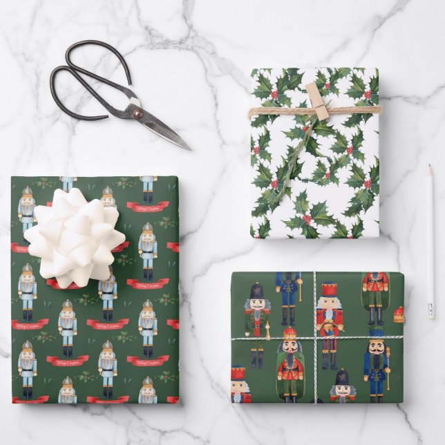 festive Christmas Holiday nutcracker tiled Wrapping Paper Sheet (Front)