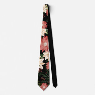 Festive Christmas Holiday Party Poinsettia Tie
