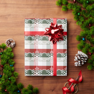 Festive Christmas   Holiday Plaid & Snowflake Desi Wrapping Paper