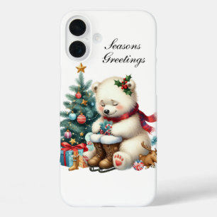 Festive Christmas Holiday polar bear customisable iPhone 16 Plus Case