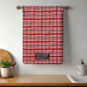 Festive Christmas Holiday Tartan Personalised Name Tea Towel