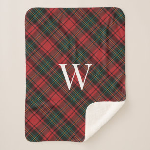 Festive Christmas Holiday Tartan Plaid + Monogram Sherpa Blanket