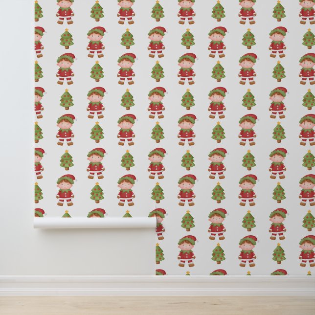 Festive Christmas Holiday tiled elf Wallpaper (Application)
