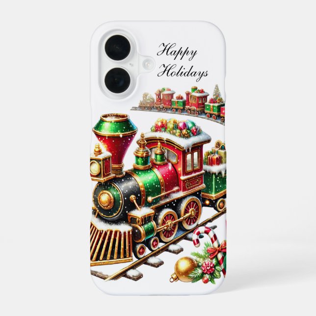 Festive Christmas Holiday train customisable  iPhone 16 Case (Back)