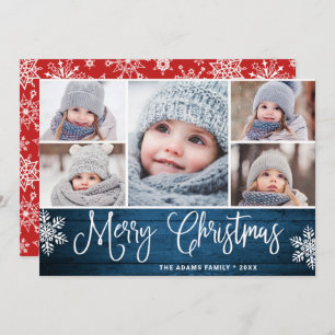 Festive Christmas Holly Berry Rustic 5 PHOTO Holiday Card