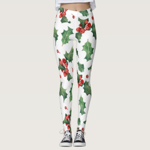 Festive Christmas holly berry tiled pattern  Leggings
