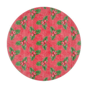 Festive Christmas Holly Foliage Cutting Board