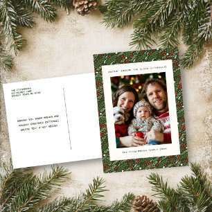 Festive Christmas Holly Leaf Holiday Photo Card