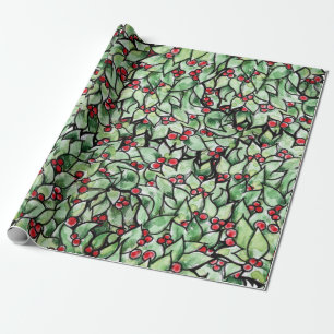 Festive Christmas holly wreath Wrapping Paper