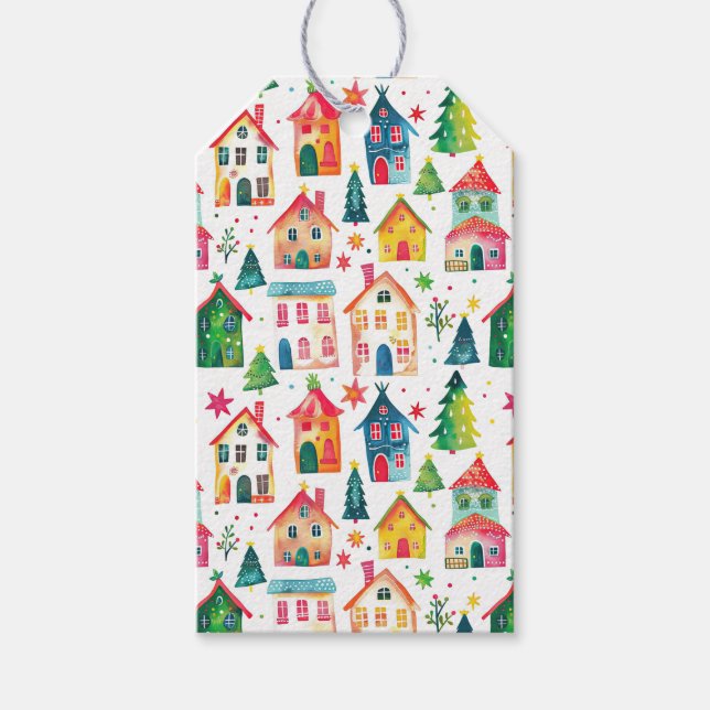 Festive Christmas Houses Gift Tag (Front)