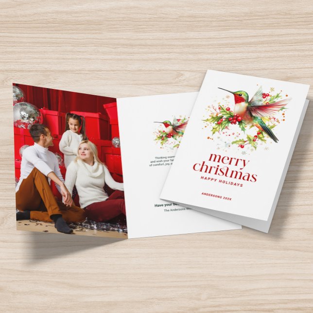 Festive Christmas Hummingbird Custom Photo  Card (Creator Uploaded)