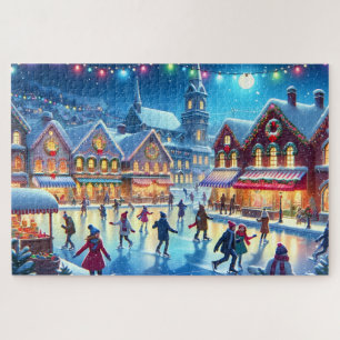 Festive Christmas Ice Skating Scene Jigsaw Puzzle