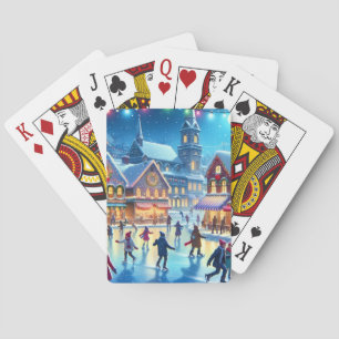 Festive Christmas Ice Skating Scene Playing Cards
