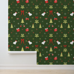 Festive Christmas Icons on Green Wallpaper