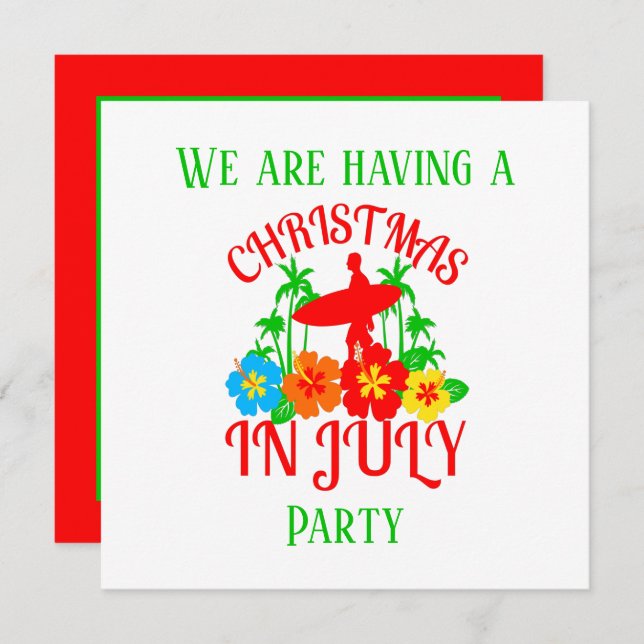 festive Christmas in July Surfer party  Invitation (Front/Back)