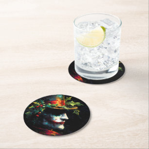 Festive Christmas Joker Portrait Round Paper Coaster