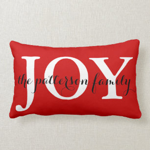Festive Christmas Joy Red White Personalised Lumbar Cushion
