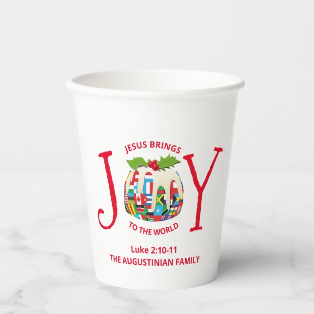 Festive Christmas JOY TO THE WORLD Paper Cups (Front)