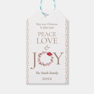 Festive Christmas JOY Wreath   Red Beige Gift Tags