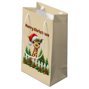 Festive Christmas jungle giraffe add text  Small Gift Bag