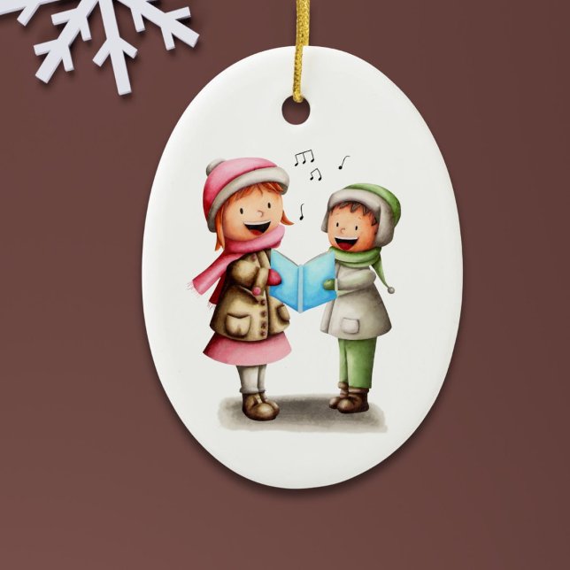 Festive Christmas Kids Caroling Ceramic Ornament (Creator Uploaded)