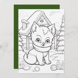 Festive Christmas kids colouring cat Holiday Card