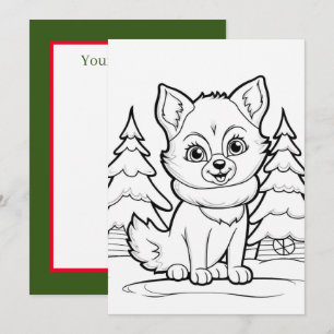 Festive Christmas kids colouring fox Holiday Card
