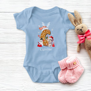 Festive Christmas Kitten Gingerbread Letter C Girl Baby Bodysuit