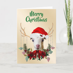 Festive Christmas LaMancha Goat Kid Card