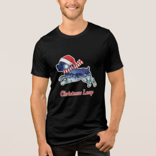 Festive Christmas Leaping Dog Cute Puppy Santa Tri-Blend Shirt