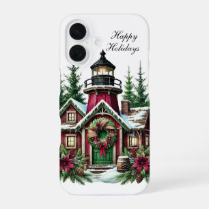 Festive Christmas lighthouse Holiday customisable iPhone 16 Case