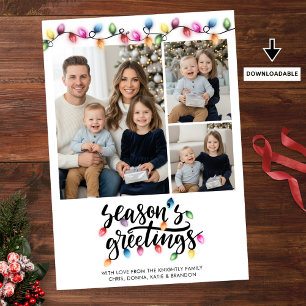 Festive Christmas Lights 3 Photo Seasons Greetings Holiday Card