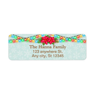 Festive Christmas Lights & Poinsettia Return Address Label