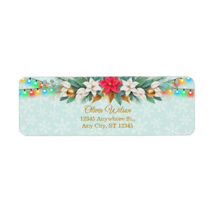 Festive Christmas Lights & Poinsettia Return Address Label