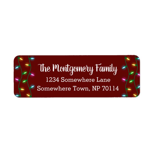 Festive Christmas Lights & Red | Personalised Return Address Label (Front)