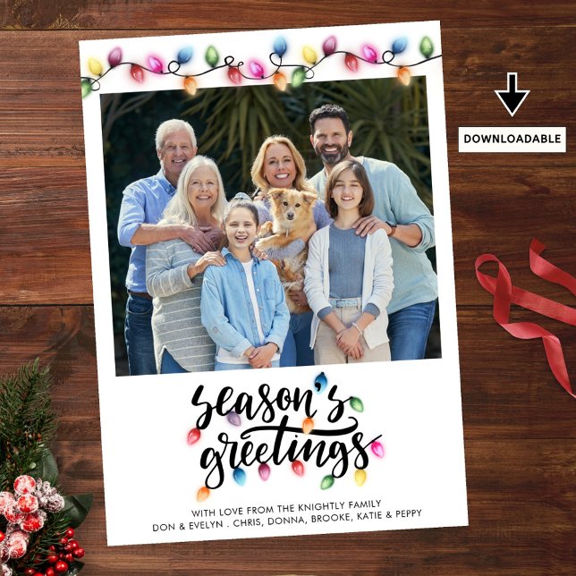 Festive Christmas Lights Seasons Greetings Photo Holiday Card (Creator Uploaded)