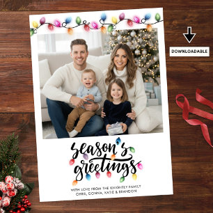 Festive Christmas Lights Seasons Greetings Photo Holiday Card