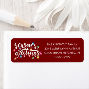 Festive Christmas Lights Seasons Greetings Red Return Address Label