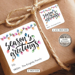 Festive Christmas Lights Seasons Greetings TO FROM Square Sticker